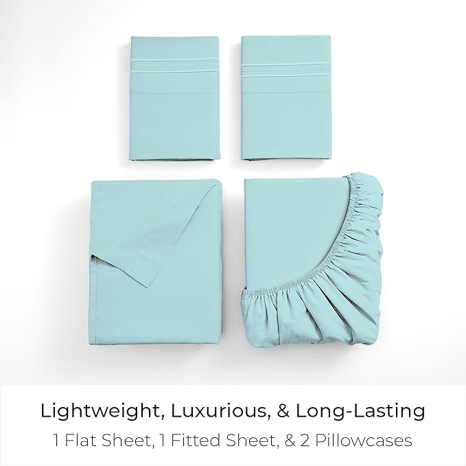 Mellanni Iconic 4-Piece, Ultra Soft Sheet Set (King, Aqua) | 10M+ Sleepers. Lab-tested: Sleeps Cool, Stays Bright, Strong, Smooth. Good Housekeeping Best Bedding, 7 yrs running.