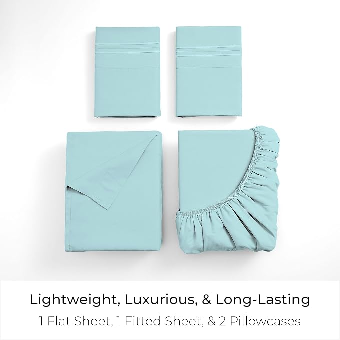 Mellanni Iconic 4-Piece, Ultra Soft Sheet Set (California King, Aqua) | 10M+ Sleepers. Lab-tested: Sleeps Cool, Stays Bright, Strong, Smooth. Good Housekeeping Best Bedding, 7 yrs running.