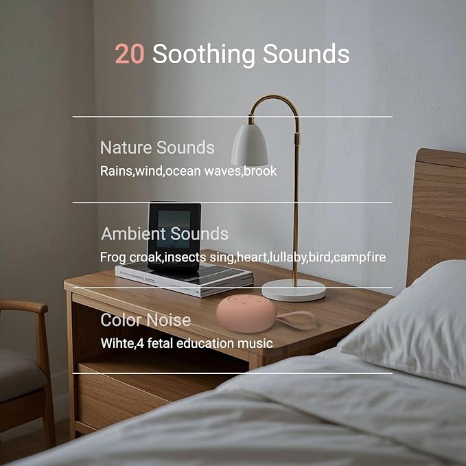Portable Baby Sound Machine & Essentials for Babies & Kids-Peach | White Noise Machine[Timer Function][20 Soothing Sounds][15 Hours Battery Life]Travel,Registry,Gifts,Clips on Baby Stroller