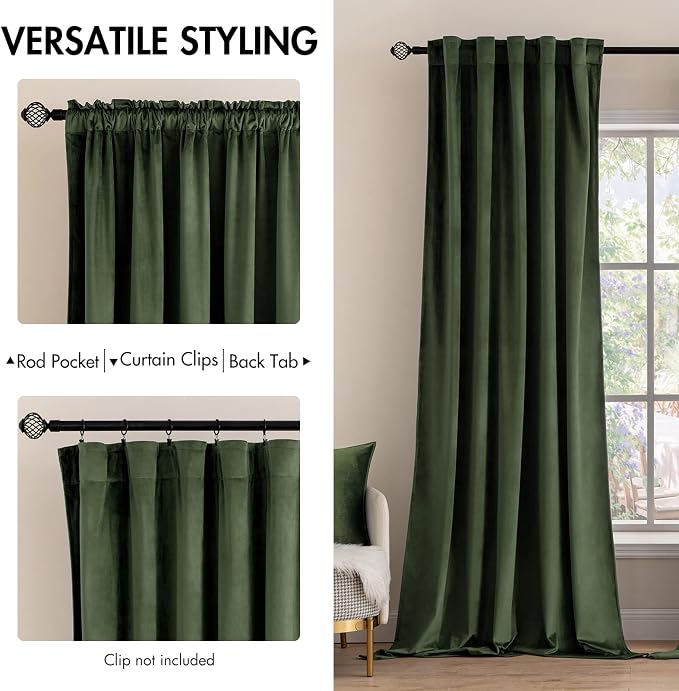 MIULEE Velvet Curtains 52x80 inches 2 Panels Olive Green Blackout Curtains | Luxury, Bedroom Living Room, Thermal Insulated, Super Soft Window Drapes, Rod Pocket & Back Tab