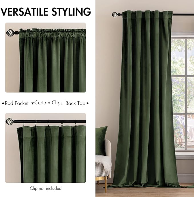 MIULEE Velvet Curtains 52x96 inches 2 Panels Olive Green Blackout Curtains | Luxury, Bedroom Living Room, Thermal Insulated, Super Soft Window Drapes, Rod Pocket & Back Tab
