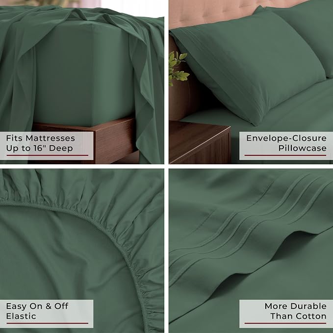 Mellanni Iconic 4-Piece, Ultra Soft Sheet Set (Cal King, Emerald Green) | 10M+ Sleepers. Lab-tested: Sleeps Cool, Stays Bright, Strong, Smooth. Good Housekeeping Best Bedding, 7 yrs running.