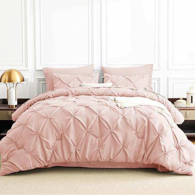 Oversized King Comforter Set Peach Pink, 7 Pieces Bed in a Bag | OEKO-TEX 100 Certified, 240GSM All Season, Bedroom, Guest Room, Down-Alternative Comforter, Sheets, Pillowcases & Shams