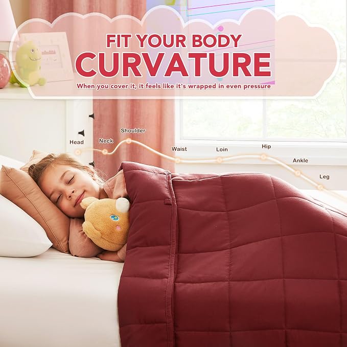 CuteKing Weighted Blanket - Weighted Blanket with Premium Glass Beads - Breathable Heavy Blanket for Comfortable Rest - Thick Blanket All Season (7lbs, 40"x60", Claret Red)