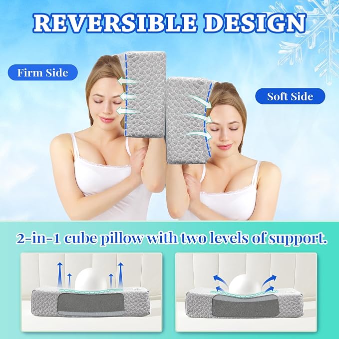 HARBOREST Cooling Cube Pillow - Side Sleeper Pillow for Neck and Shoulder Pain, Memory Foam Pillow Cube Pro with Adjustable Firmness,24"x12"x5", Grey