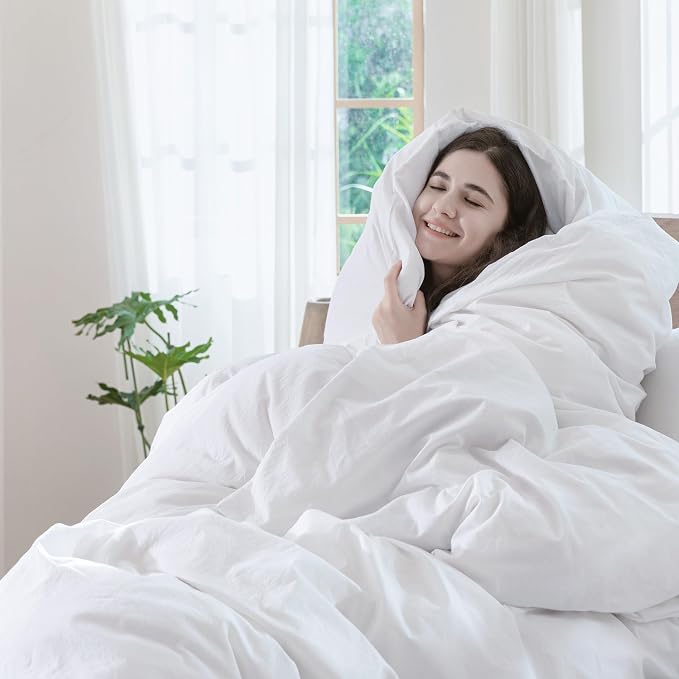 MooMee Duvet Cover Set 100% Washed Cotton Linen Like Queen | Relaxed Linen-like Texture. Soft, Breathable & Long-lasting Comfort. Lightweight. Hidden Zipper with 8 Interior Corner Ties