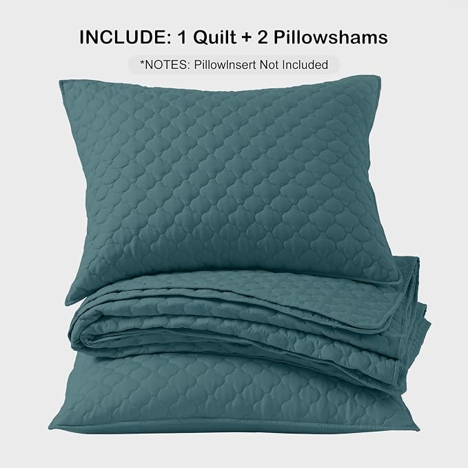 HORIMOTE HOME Quilt Queen Size Teal Blue, Lightweight Quilts for Summer Ultra-Soft Microfiber Modern Style Quilted Clouds Pattern Bedspread Quit Set 3 Pieces(1 Quilt and 2 Pillow Shams)
