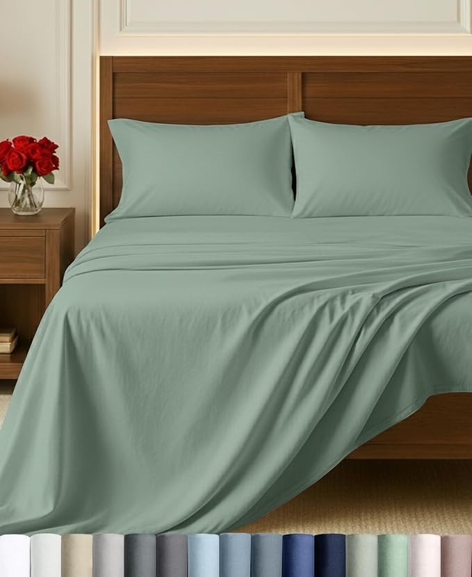 California Design Den 100% Egyptian Cotton King Bed Sheet Set, Mint Green | Backed by Good Housekeeping Seal, Light & Airy Soft Sateen, 16" Deep Pocket, All-Around Elastic, Durable, Easy Care 4pc Set