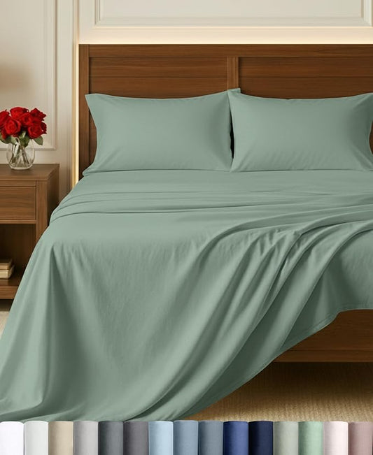 California Design Den 100% Egyptian Cotton King Bed Sheet Set, Mint Green | Backed by Good Housekeeping Seal, Light & Airy Soft Sateen, 16" Deep Pocket, All-Around Elastic, Durable, Easy Care 4pc Set
