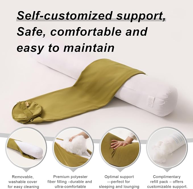 Body Pillow for Adults,Long Round Pillow,Big Cylindrical Pillow,Large Full Bolster Pillows for Side Sleepers (Golden Yellow, 59"*7.87")