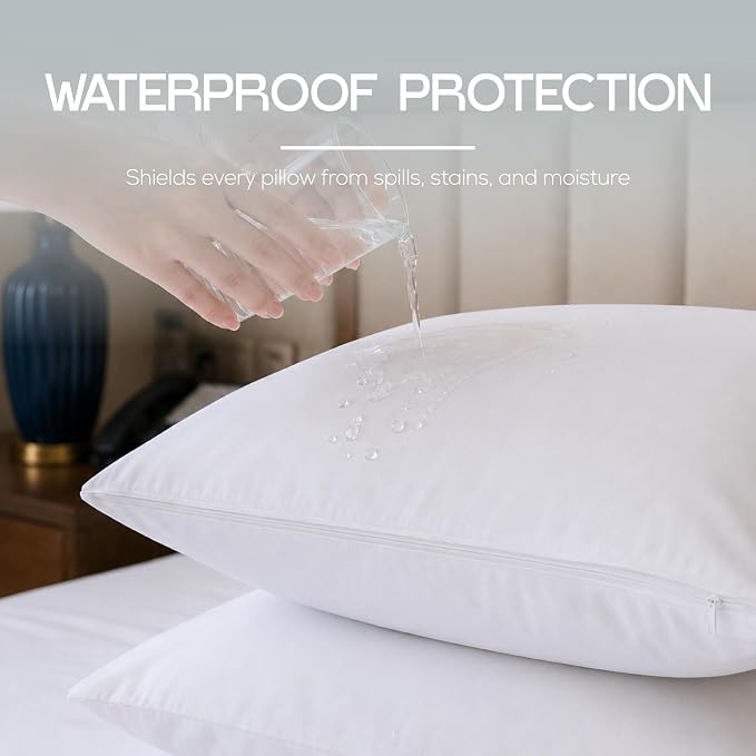 Utopia Bedding Premium 100% Waterproof Pillow Protectors with Zipper Standard Size (Set of 40), Bed Bug and Dust Mite Proof Zippered Pillow Covers, Pillow Encasement Cases, White