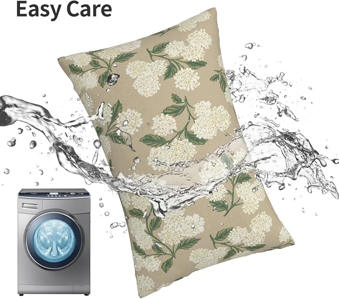 Beige Spring Pillow Covers 12x20 Inch 2 Pcs Khaki Green Hydrangea Flower Decor Throw Pillows Vintage Floral Seasonal Summer Outdoor Decoration Pillowcase Linen Cushion Cover for Couch Sofa