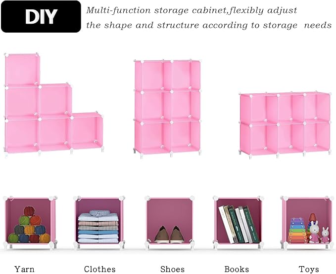 AWTATOS Cube Storage Organizer, Closet Organizers, 6 Cube Shelf, Pink | Portable Closet Storage Shelves, DIY Stackable Storage Cubes Bookshelf, Plastic Clothes Organizer Shelving for Bedroom, Home