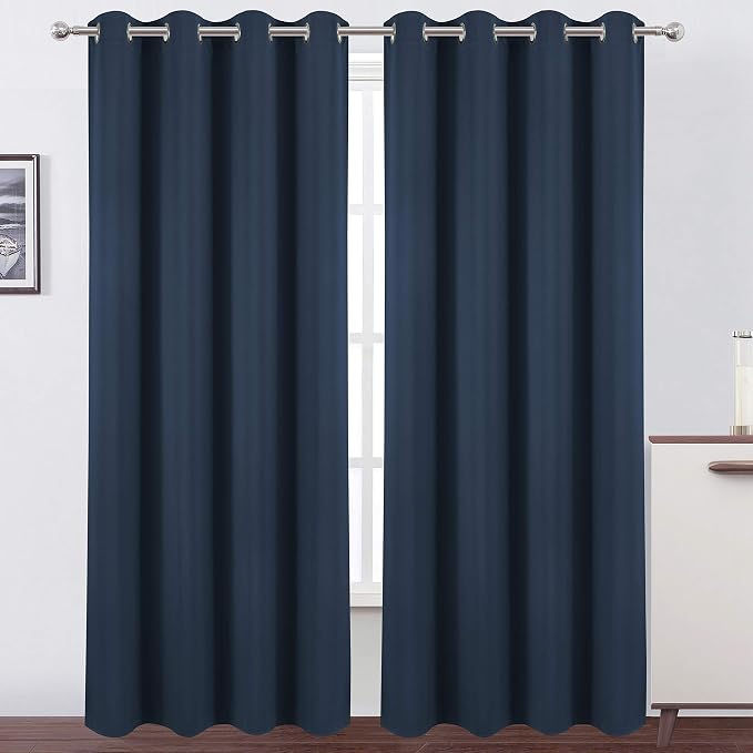 Navy Blue Thermal Blackout Curtains/52 x 95 Inch/Set of 2 Panels Room Darkening Curtains for Bedroom