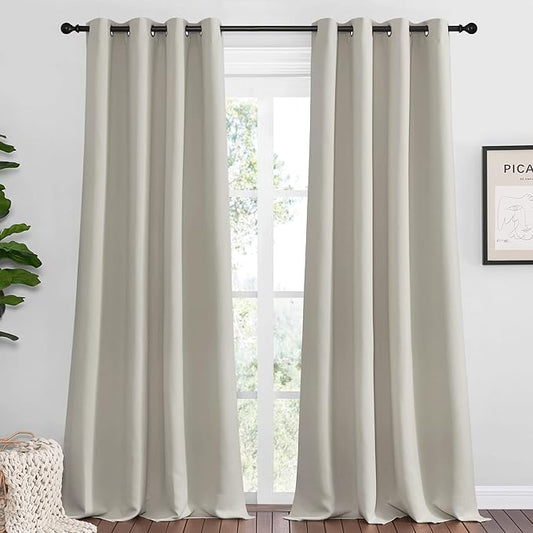 NICETOWN Natural Blackout Curtains for Bedroom 55" Wide x 90" Long 2 Panels | Boho Farmhouse Home Decoration Window Treatment Total Privacy Drape Panels for Guest Room, Light Noise Blocking Home Decor