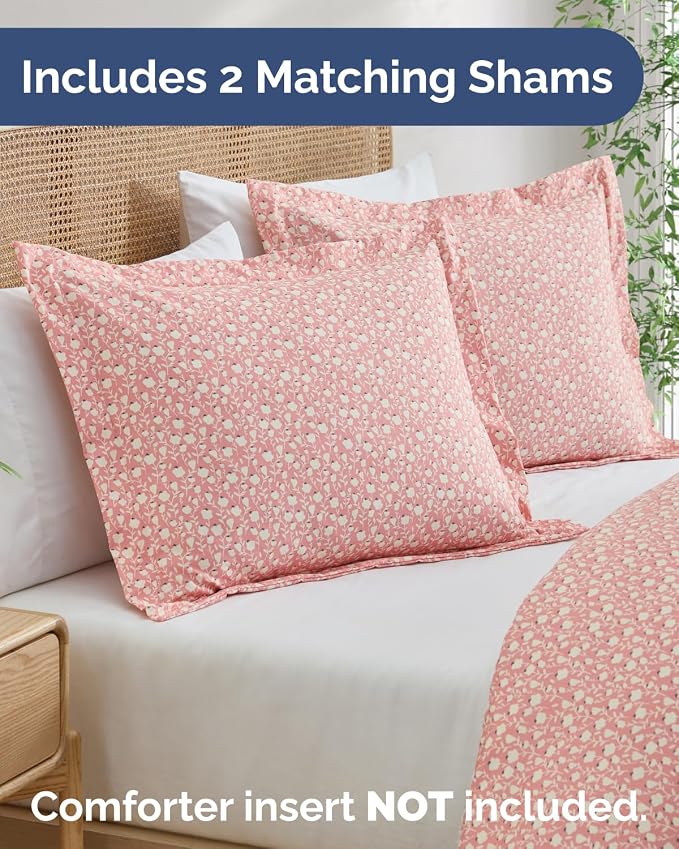 Duvet Cover King Size - Soft Floral Duvet Cover - 3 Piece - Pinkfield | Soft Floral Duvet Cover 104 x 90 with 2 Pillow Shams, Zipper Closures & Ties, Floral Bedding for Women, Men, Kids & Teens