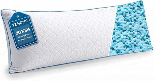 YZ HOME Long Body Pillow for Adults - Firm Body Pillow Insert | Body Pillow Insert with Shredded Memory Foam,Adjustable Height,Soft Support for Side Sleeper,Washable (White, 20x54'')