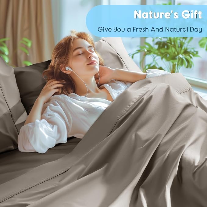 SONORO KATE 1000 Series 100% Egyptian Cotton King Sheet Set,4 Pieces | Soft,Breathable Long Staple,Sateen Weave,Luxury 5-Star Hotel Bed Sheets,16" Deep Pocket,Taupe