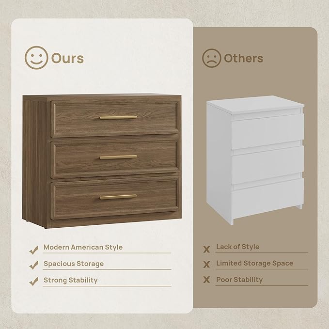 SICOTAS Oversized Nigh Sstand with 3 Drawers for Bedroom Tall Bedside Table | Extra Large Nightstand with Storage 31.3" Wide Side Table Modern End Table Night Stands for Sofa Couch Office