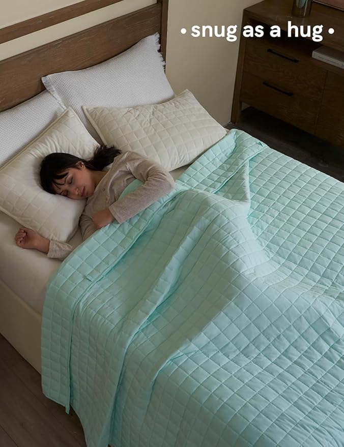 YnM 15lbs Weighted Blanket for Adults, Heavy Bed Throw Blanket with Cooling Glass Beads for All Season Use, Ideal for ~110lbs (48x72 Inches, Twin/Full, Mint Green)