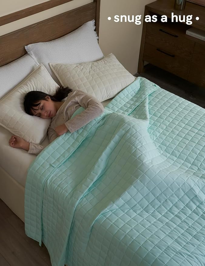 YnM 15lbs Weighted Blanket for Adults, Heavy Bed Throw Blanket with Cooling Glass Beads for All Season Use, Ideal for ~140lbs (60x80 Inches, Queen, Mint Green)