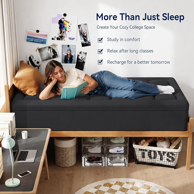 ELEMUSE Twin XL College Dorm Essentials 3 Inch Memory Foam Mattress Topper | Dual Layer Design, 2 Inch Cooling Gel Foam and 1 Inch Soft Pillow Top Bed Pad, Back to School, Comfortable Support