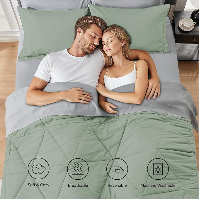 BEDELITE Full Comforter Set 7 Pieces, Reversible Sage Green Bed in A Bag | Soft All Season Down-Alternative Comforter, Sheets, Pillowcases & Shams, OEKO-TEX Certified Bedding for Bedrrom, Guest Room