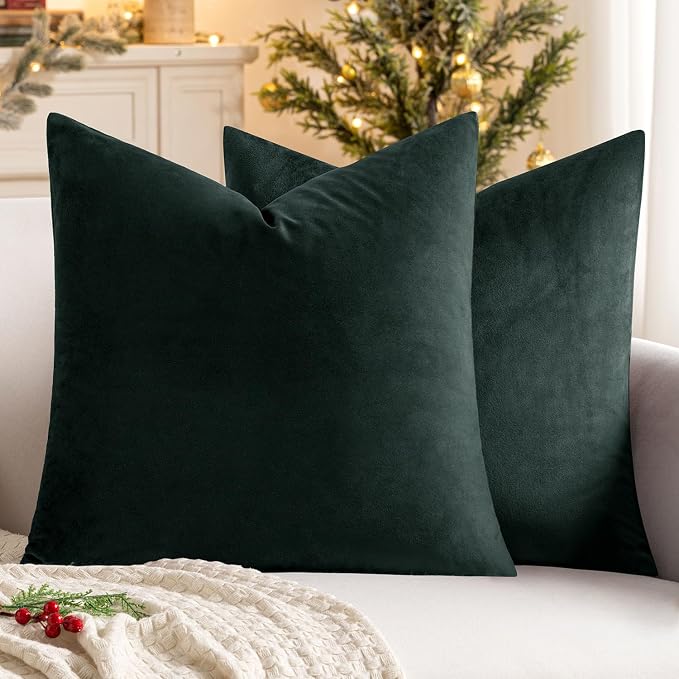 MIULEE Velvet Throw Pillow Covers 12x12 Inch Pack of 2 Army Green | Soft Solid Small Decorative Pillow Covers, Modern Luxury Home Decor, for Couch Chair Sofa Bedroom Livingroom Car