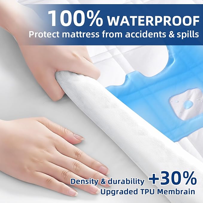 Queen Mattress Protector Waterproof, Mattress Pad Fitted Deep Pocket 8"-21" | Breathable, Fitted Sheet Style Mattress Cover, Soft Noiseless bed cover Washable Cooling for Home Hotel Bedroom