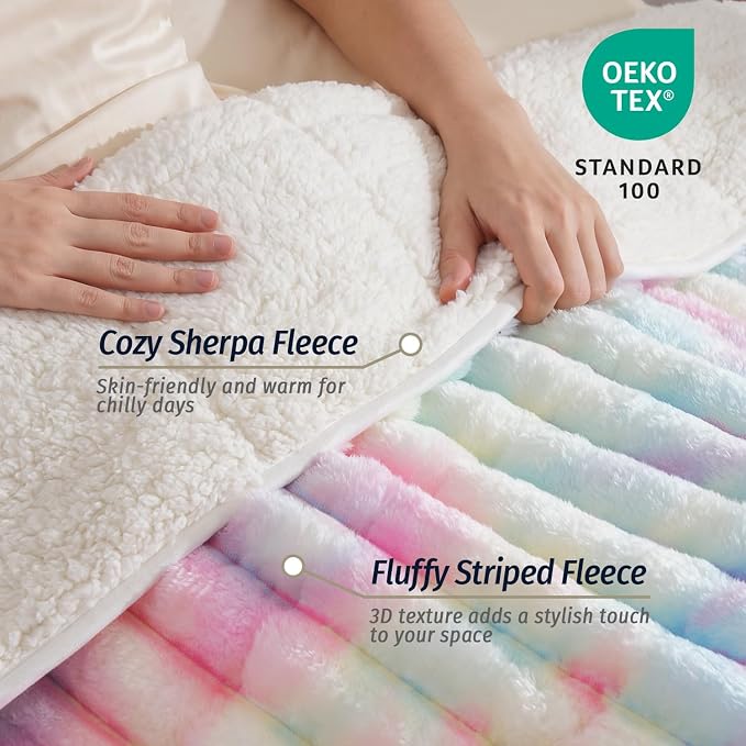 Fleece Weighted Blanket for Adults 60" x 80" 20lbs Striped Blankets,Rainbow | Soft Queen Size Sherpa Weighted Blankets with Glass Bead Filling, Plush 3D Striped Heavy Throw Blanket for Bed and Couch