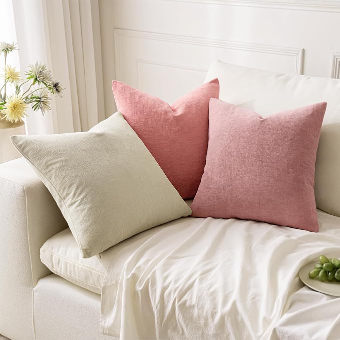 MIULEE Coral Red Chenille Couch Throw Pillow Covers, 20x20 | Set of 2, Soft Romantic, Farmhouse Modern Home Decor, Decorative Pillowcases for Sofa Living Room Bed