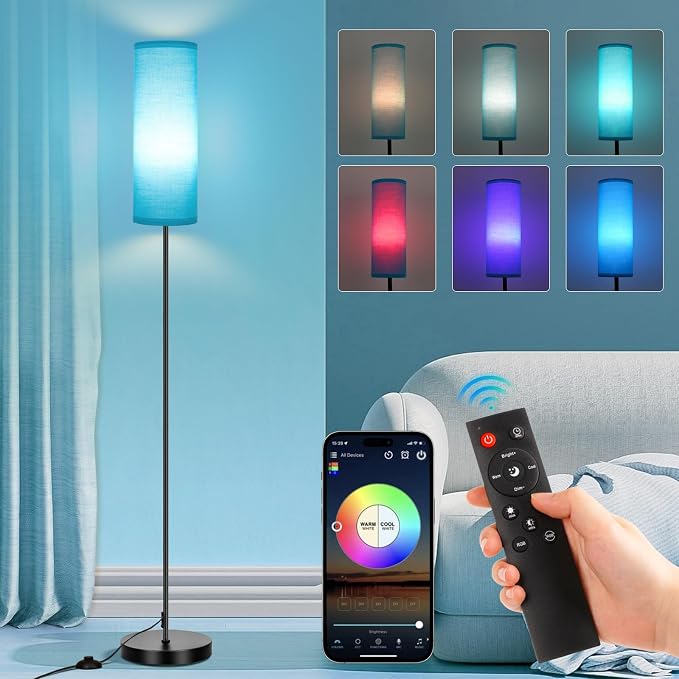 FRIDEKO HOME Floor Lamp, 9W 800LM Smart Bulb, Tall Lamp, Turquoise Shade | Music Sync, App& Remote Control, Color Changing Ambient Lighting Standing Lamp for Living Room Bedroom Corner Game Home Decor