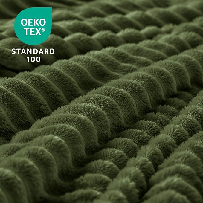 BEDELITE Ribbed Moss Olive Green Fleece Throw Blanket for Couch, 50x60 Inch | Soft Warm Decorative Fluffy Blanket, Cozy Plush Lightweight Fuzzy Throw Blanket for Bed Sofa Home Room Decor, Gift for Women