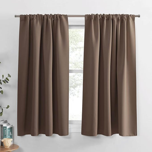 PONY DANCE Blackout Curtains & Draperies - Black Out Window Curtain 2 Panels Home Decoration Thermal Insulated Light Block Drapes Privacy Protect, 42 by 54 inches, Mocha, Set of 2