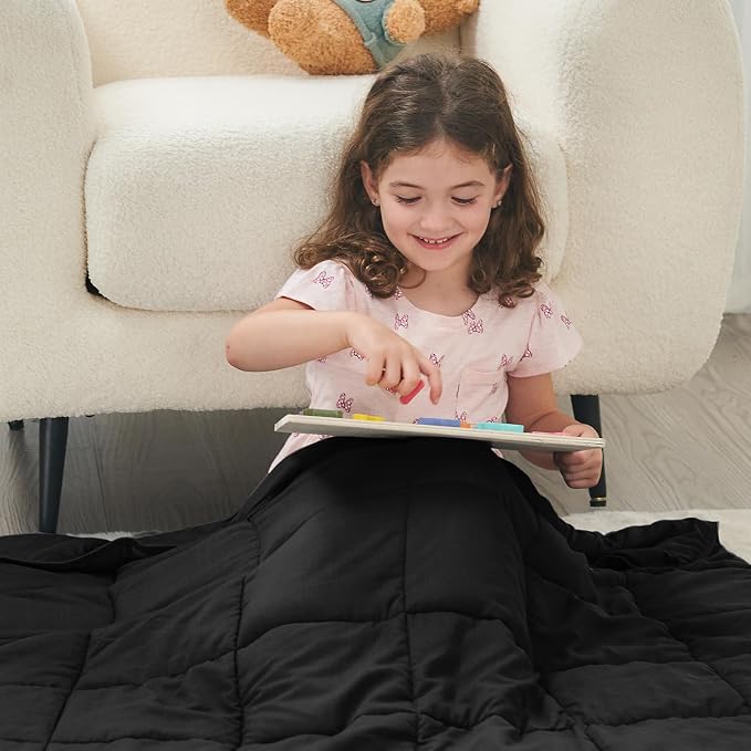 yescool Weighted Blanket (10 lbs, 41" x 60", Black) Cooling Heavy Blanket, Perfect for 90-110 lbs, Breathable Throw Blanket Gifts with Premium Glass Bead, Machine Washable