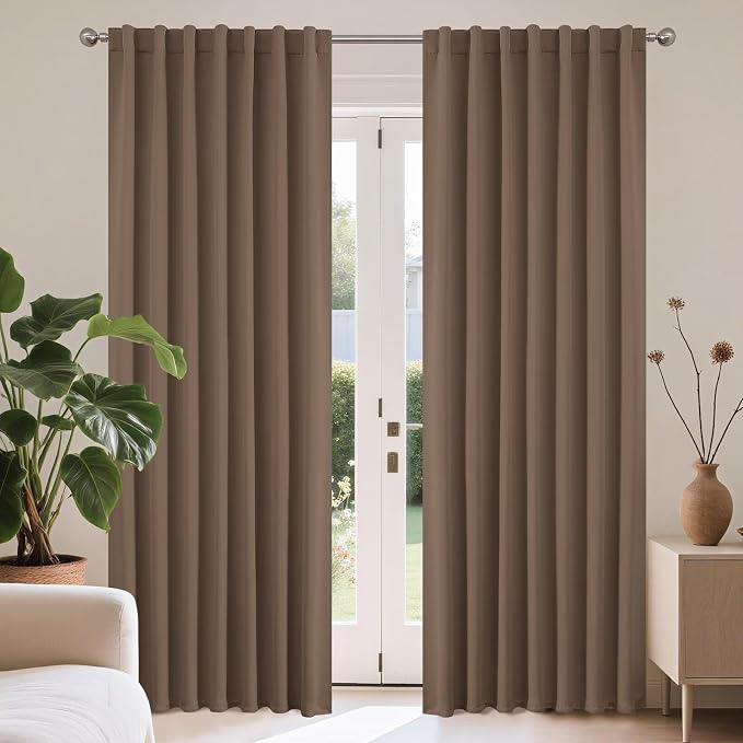 Joydeco Blackout Curtains 84 Inch Long for Bedroom, Thermal Insulated Black Out Curtains 2 Panels Set, Room Darkening Drapes for Living Room Window (W52 x L84 Inch, Khaki)