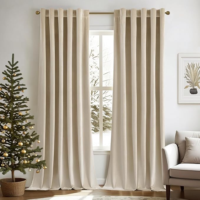 MIULEE Velvet Curtains 52x90 inches 2 Panels Beige Blackout Curtains | Luxury, Bedroom Living Room, Thermal Insulated, Super Soft Window Drapes, Rod Pocket & Back Tab