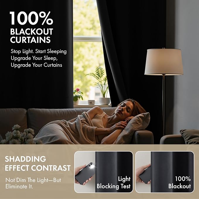 MIULEE Grey 100% Blackout Curtains for Bedroom 40x45 Inch Length 2 Panels | 2 Thick Layers Thermal Insulated Window Curtains with Black Liner, Noise Reducing Grommet, Drapes for Living Room