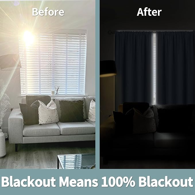 BGment Light Blue 100% Blackout Curtains for Bedroom 63 Inch Length | Thermal Insulated Soundproof, Light Blocking Dark, Black Out Curtains for Living Room, 2 Panels, 42 x 63 Inch
