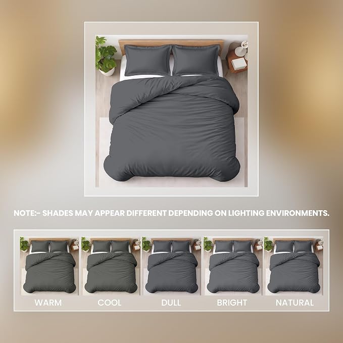 3 Pc Duvet Cover Queen Size/Full Size Set-100% Egyptian Cotton 600 Thread Count Ultra Soft Premium Durable Comforter Cover Zipper Closure & Corner Ties- (Dark Grey, 90" X 90")