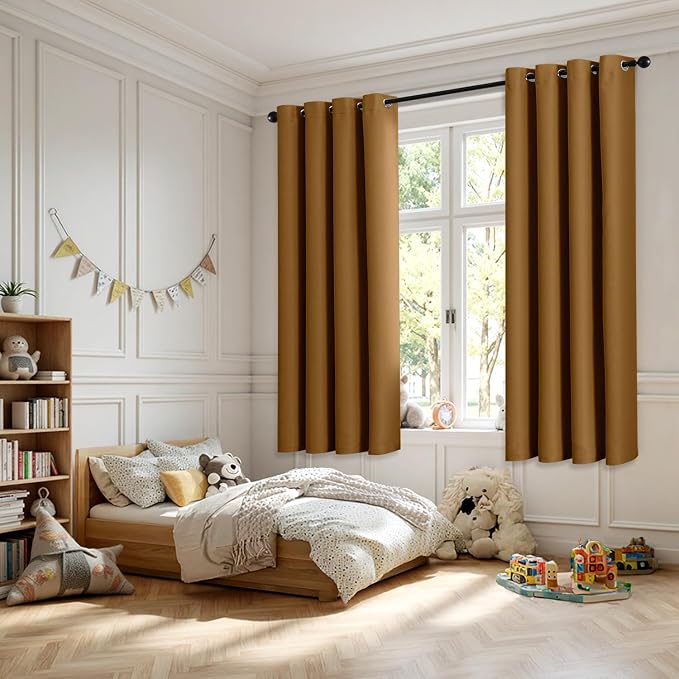 MIULEE Golden Brown Blackout Bedroom Curtains Drapes 72 Inch Long 52"x72" | Grommet Top, Room Darkening Window Drapes, Privacy Protection, Thermal Insulated, Heat Blocking, Light Blocking