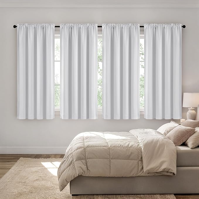 MIULEE Greyish White Blackout Curtains 4 Panels Set 72 Inch Length Bedroom | Thermal Curtains for Summer Heat, Light Blocking Privacy Window Drapes, Top&Bottom Rod Pocket