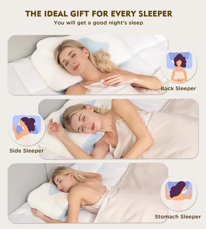 Cervical Pillow for Neck Pain Relief, Hollow Design Odorless Memory Foam Pillows with Cooling Case, Adjustable Orthopedic Bed Pillow for Sleeping, Support for Side Back Sleepers
