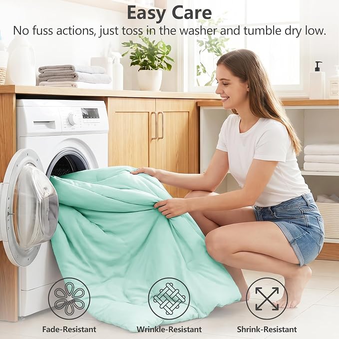 King Comforter Set, 3 Pieces Down Alternative Bedding, Mint Green | 270 GSM All Season Comforter with 4 Corner Ties for Use as a Duvet Insert, OEKO-TEX Certified, 2 Pillowcases, 102 x 90 in