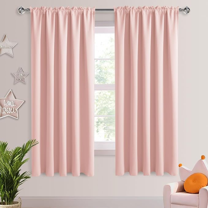 DWCN Wide Blackout Curtains for Bedroom 70 x 63 Inch Long Blush Pink | 2 Panels Set, Room Darkening, Thermal Insulated, Light Blocking, Rod Pocket Drapes, Noise Reducing Window Treatment