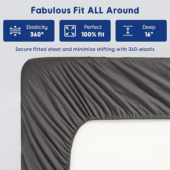SONORO KATE 100% Egyptian Cotton Sheets,1200 Series,King Size | Soft Breathable & Cooling LuxuryHotel Cotton,Sateen Weave for Soft Feel,Fits Upto 16" Mattress,4PC,Dark Grey