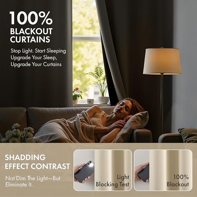 MIULEE Cream Beige 100% Blackout Curtains for Bedroom 90 Inch Long | 2 Thick Layers Thermal Insulated Window Curtains with Black Liner, Noise Reducing Grommet, Drapes for Living Room, 2 Panels