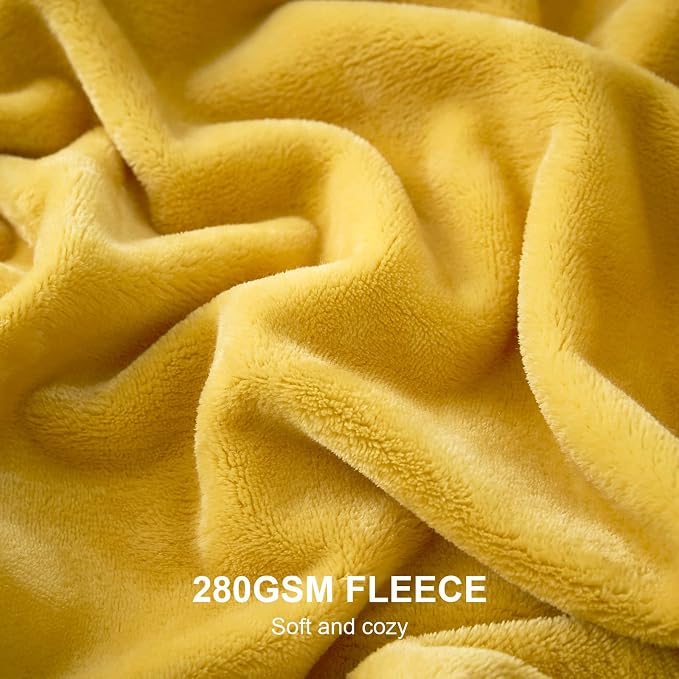 Hansleep Twin Yellow Fleece Blanket, Soft Flannel Bed Blanket | Fuzzy Cozy Blanket 60x80 Inches, Multi-use for Bed, Sofa, Couch, Travel, Camping, All Season Warm Lightweight Cover