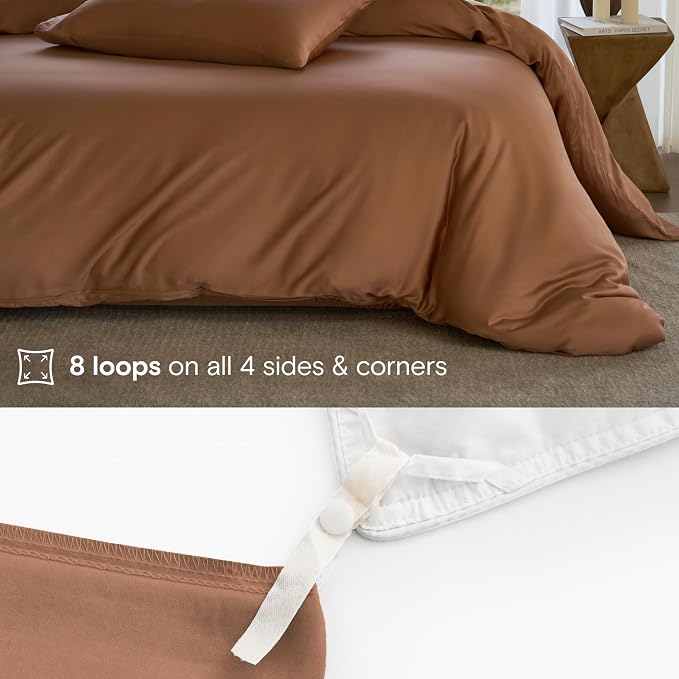 DOZ Duvet Cover Set, 100% Viscose derived from Bamboo, Organically Grown, Buttery Soft, Cooling Duvet Covers, High GSM, 1 Duvet Cover and 2 Pillowcases, 90"x90" (Clay, Full/Queen)
