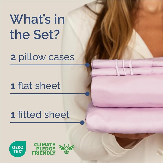Full Size 4 Piece Sheet Set - Breathable & Cooling Sheets - Light Pink | Hotel Luxury Bed Sheets for Women & Men, Deep Pockets, Easy-Fit, Extra Soft and Wrinkle Free Sheets, Oeko-Tex Bed Sheet Set